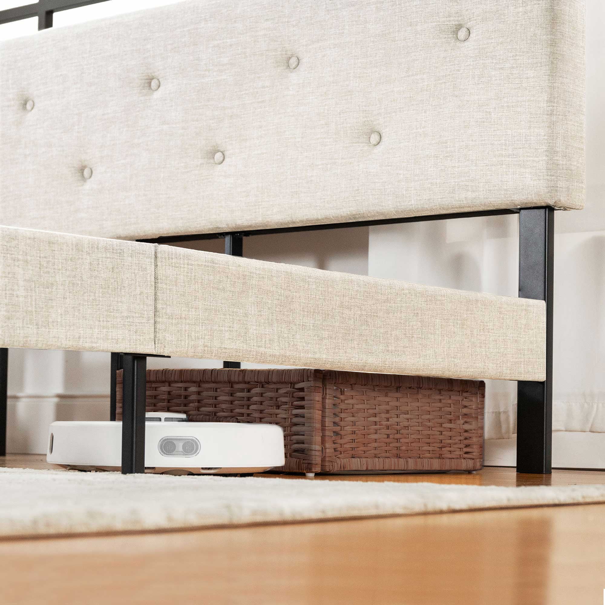Mellow Alva Upholstered Platform Bed Frame with Headboard, Ivory, King