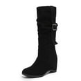 thumbnail image 4 of Slouch Wedge Mid Calf Dress Boots for Women 2025 Fashion Suede Round Toe Hidden High Heel Pull on Tall Boots, 4 of 6