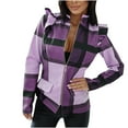 thumbnail image 1 of Pompotops Mode Femmes Décontracté à Carreaux Imprimé Manches Longues Fermeture Éclair Slim Hauts Vestes Liquidation, 1 of 6