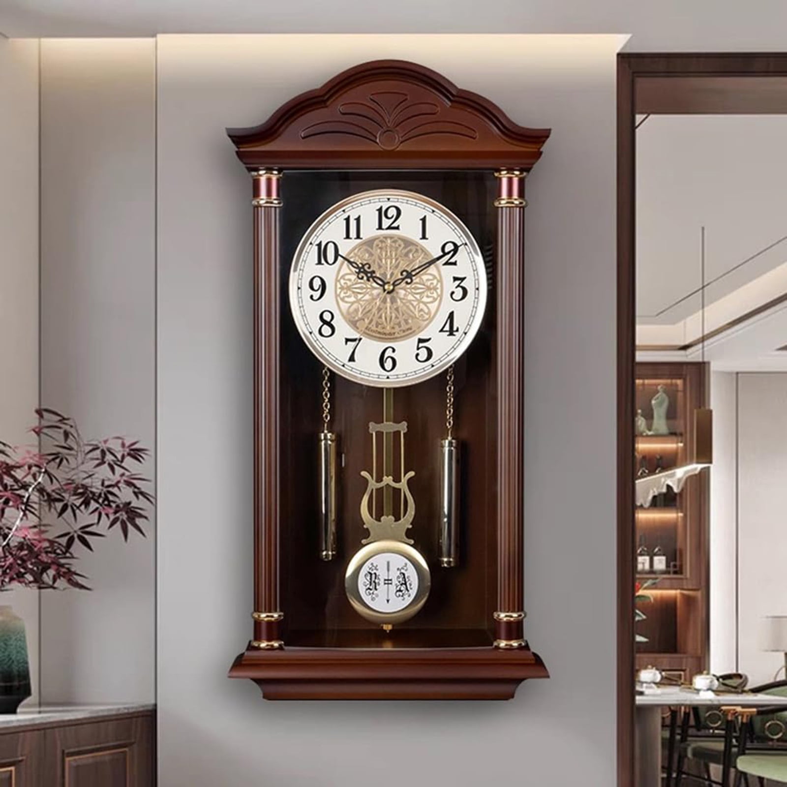 Retro Wall Clock Silent Pendulum Grandfather Clock Quartz Decorative 22.8inch High Traditional Design Birthday Gift Timepiece