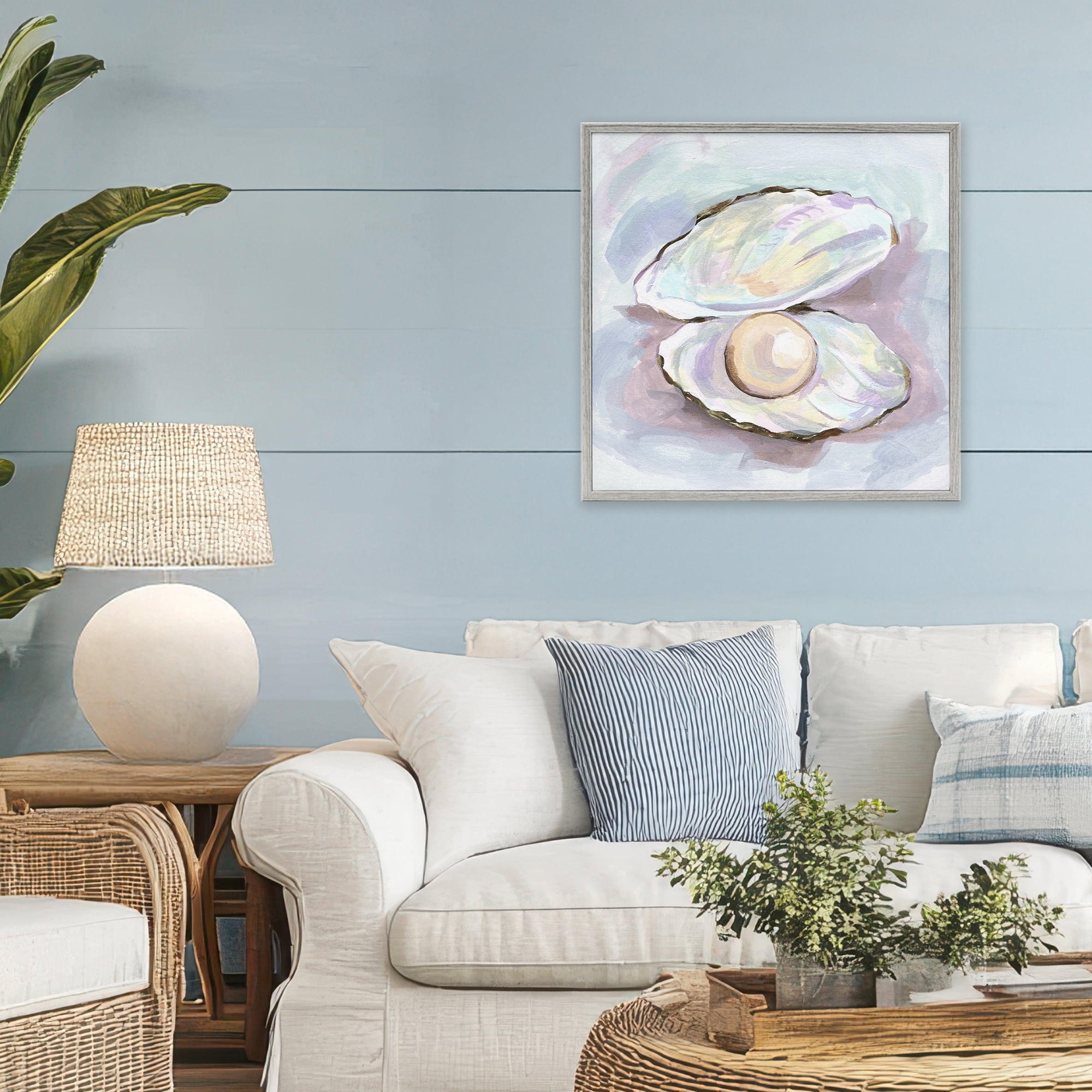 Stupell Industries Silent Opal Clam Pearl Gray Framed Giclee Art, design by Melissa Wang