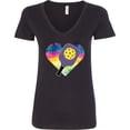 thumbnail image 3 of Inktastic Pickleball Lover Paddle Ball Retro Heart Women's V-Neck T-Shirt, 3 of 5