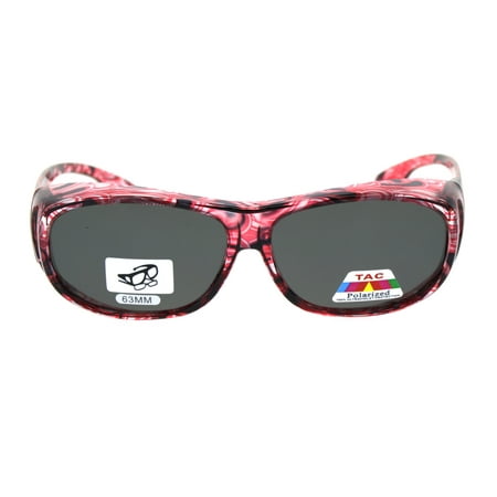 Womens 63mm TAC Polarized Geometric Graphic Print Fit Over Sunglasses Red Black