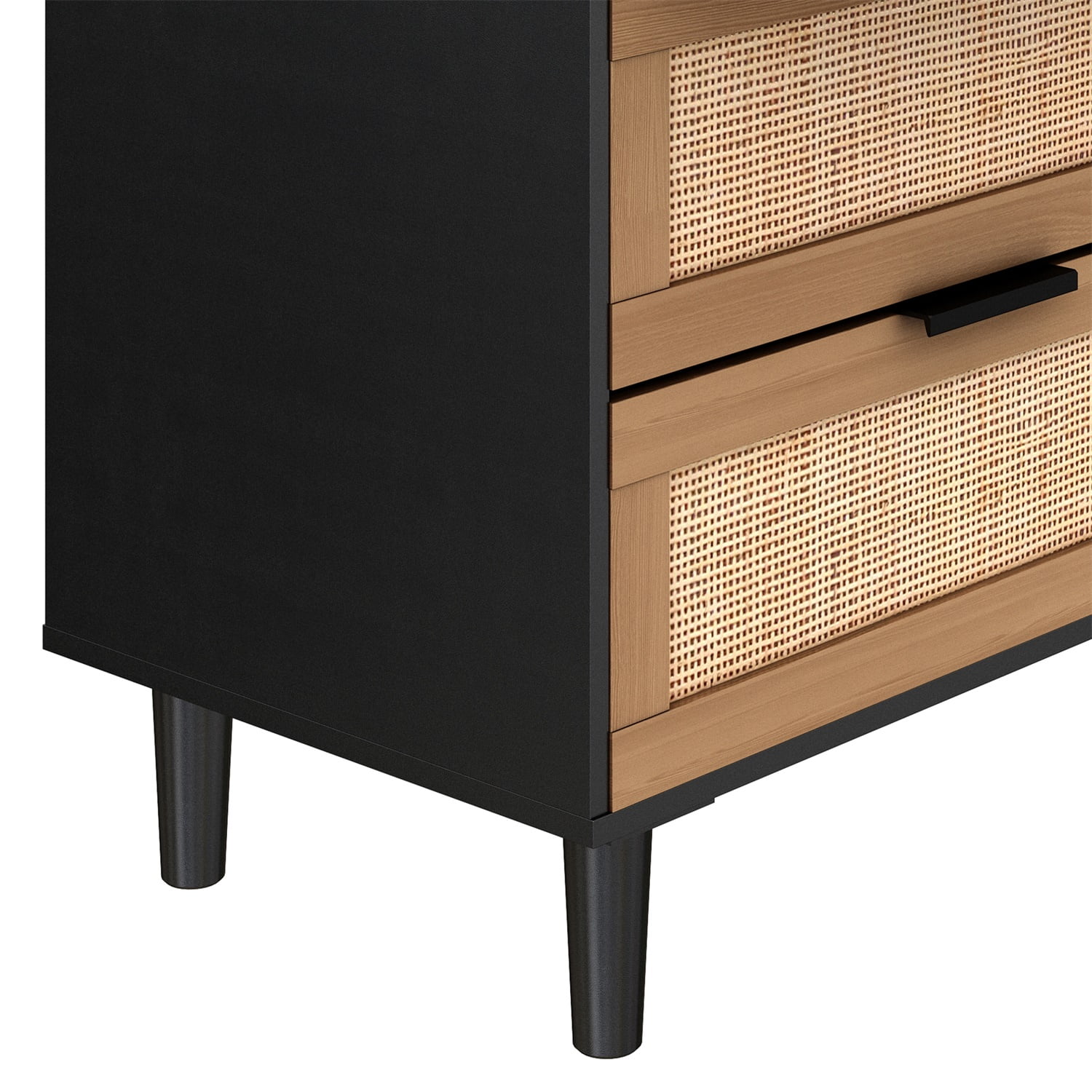 Kadyn Chest of Drawers, 6 Drawers Rattan Dresser for Bedroom with Black Handle, Black Nursery Dresser Kadyn Chest of Drawers, 6 Drawers Rattan Dresser for Bedroom with Black Handle, Black Nursery Dresser