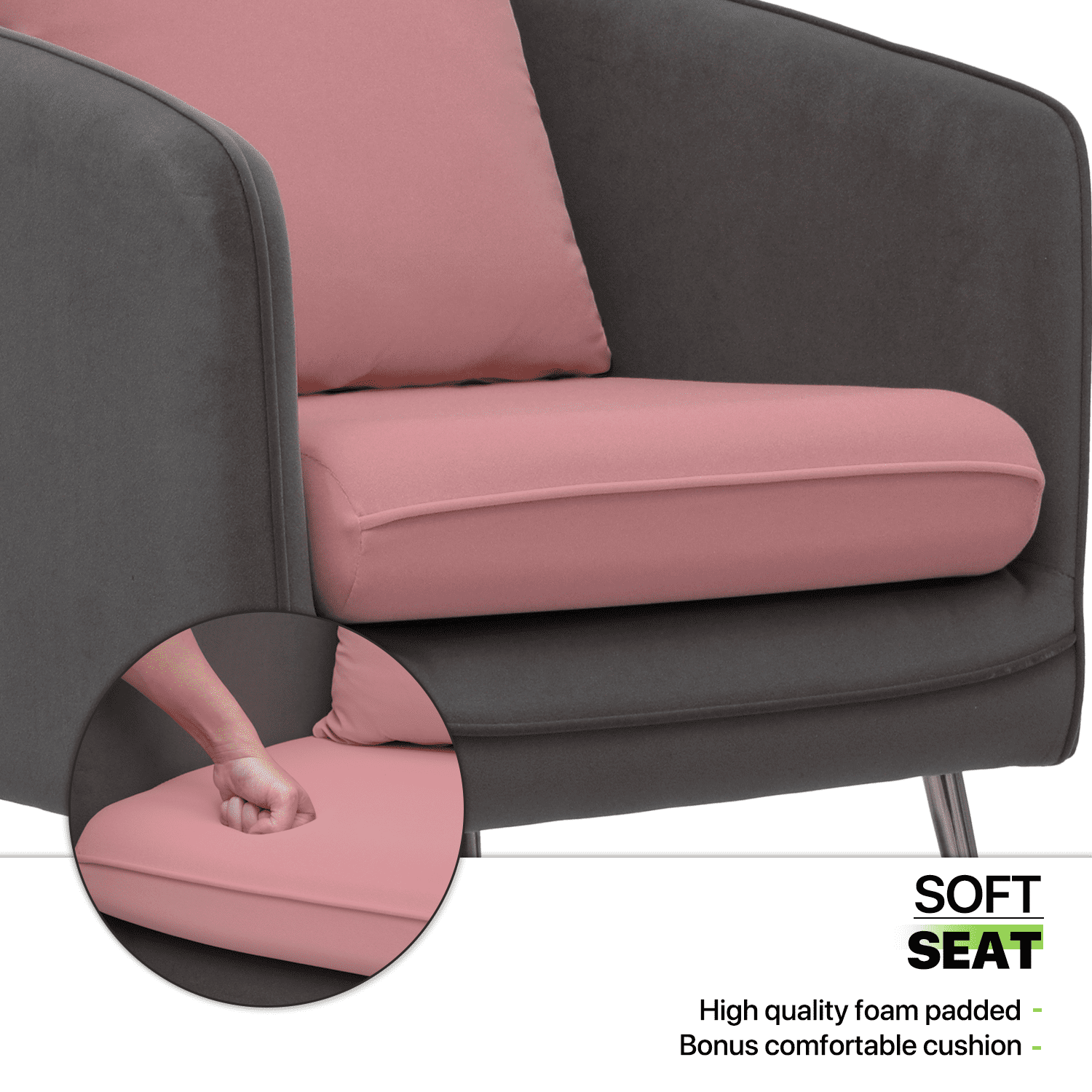 Magshion Accent Chair Upholstered Arm Chair with Armrest Living Room Chair Single Sofa Comfy Barrel Chair with Cushion for Bedroom, Pink/Grey