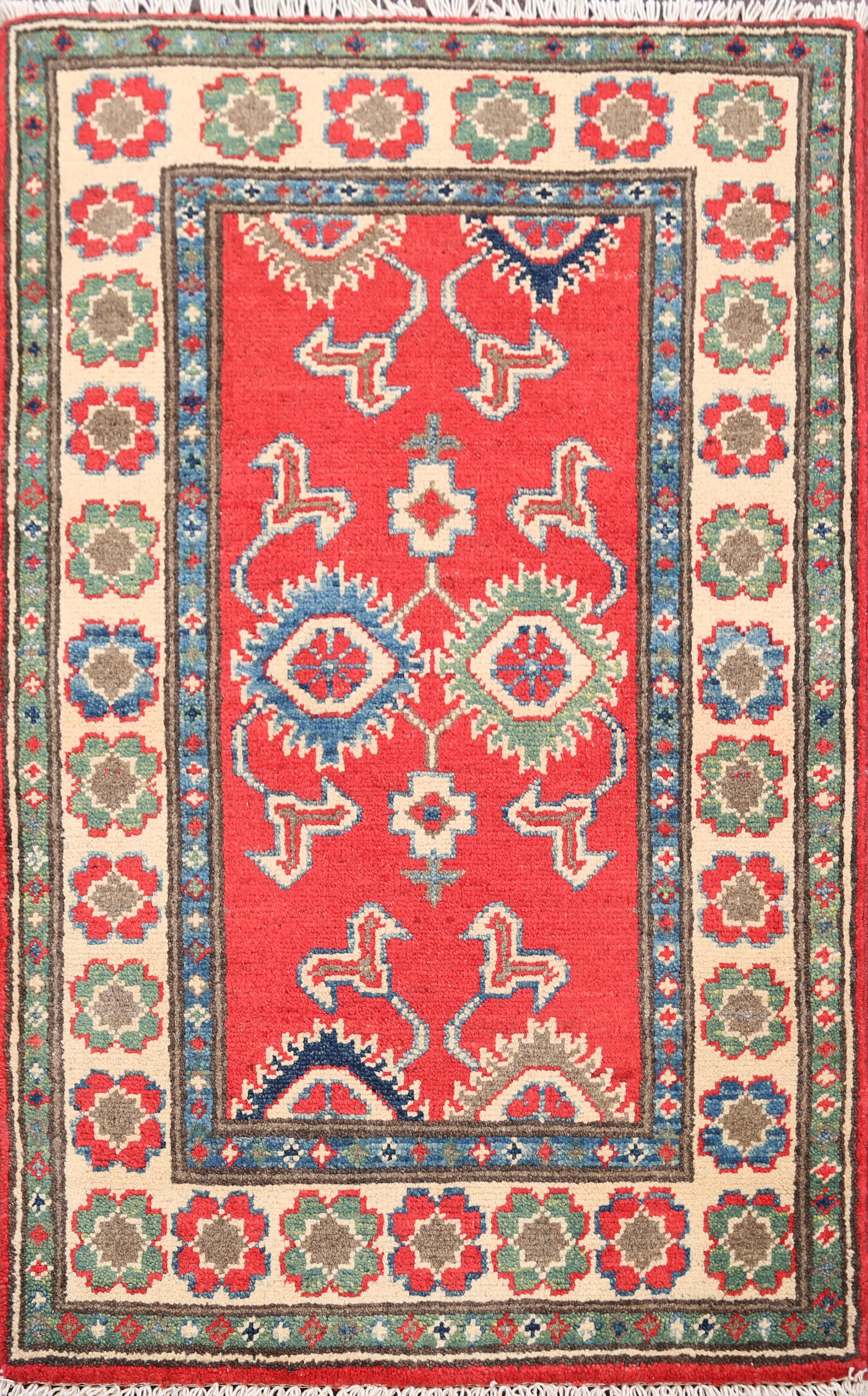 Geometric Red Super Kazak Oriental Kitchen Size Area Rug Handmade Wool Carpet 2x3