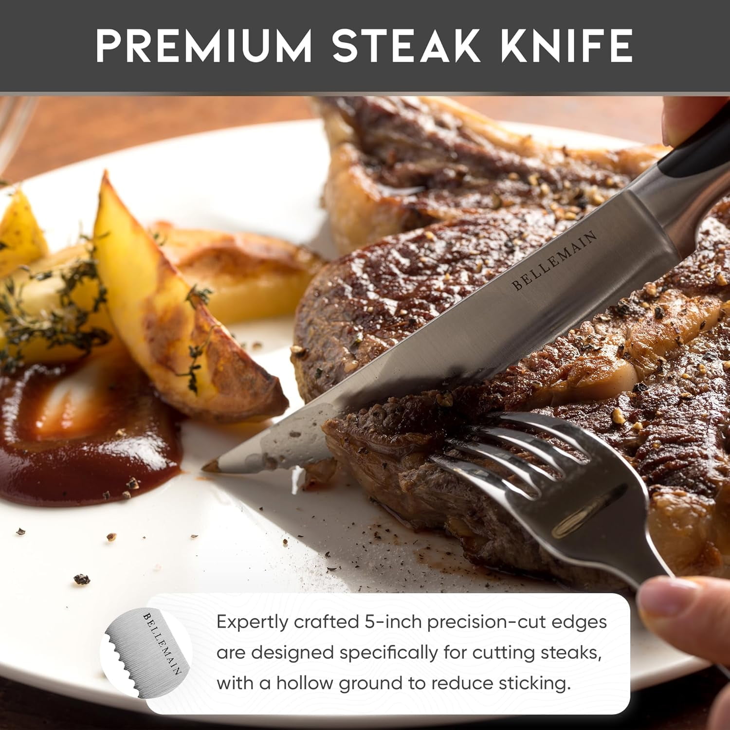 Bellemain Set of 4 Premium Steak Knives Set for Kitchen, Kitchen Knife Set with Steel Blades