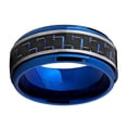 thumbnail image 2 of Wedding Rings For Men 8mm Blue Titanium Band Black & Blue Dash Carbon Fiber, 2 of 6