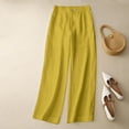 thumbnail image 2 of Tisuna Women'S Casual Pants Solid Color Elastic Waist Straight Leg Trousers Women Classic Fit Linen Pants Yellow Size Xxl, 2 of 5