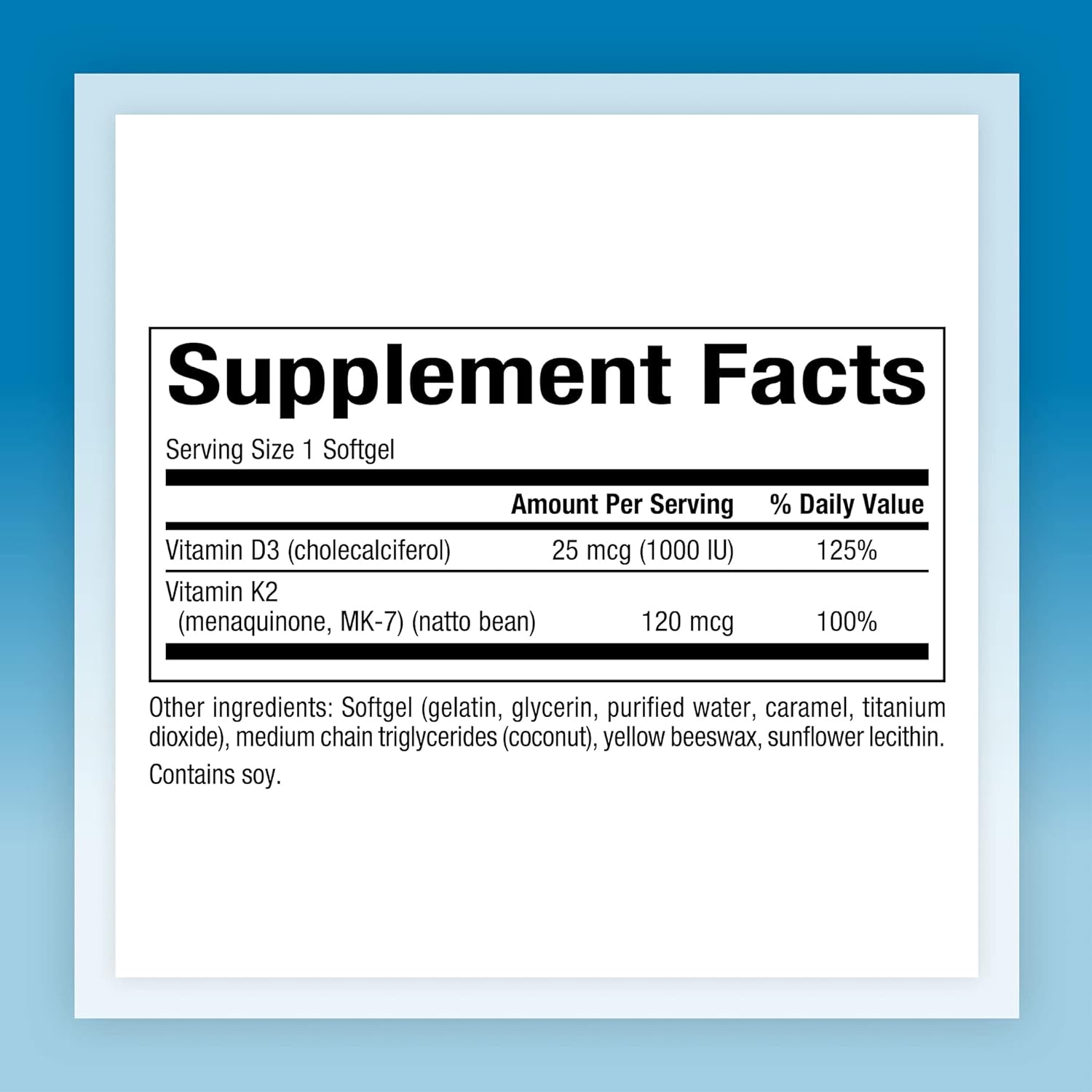 Natural Factors Vitamin D3 & K2 1000IU & 120 mcg- 60 Softgels