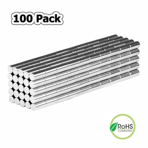 Tiny Round Cylinder Magnets 1x2mm - Magnetic Adhesive Sticker Holder Lifter Fastener Very Small Circular Magnet Cylinders (100 Pack)