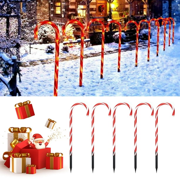 Christmas Pathway Markers LED Lights, 5/10Pcs Candy Cane Lights