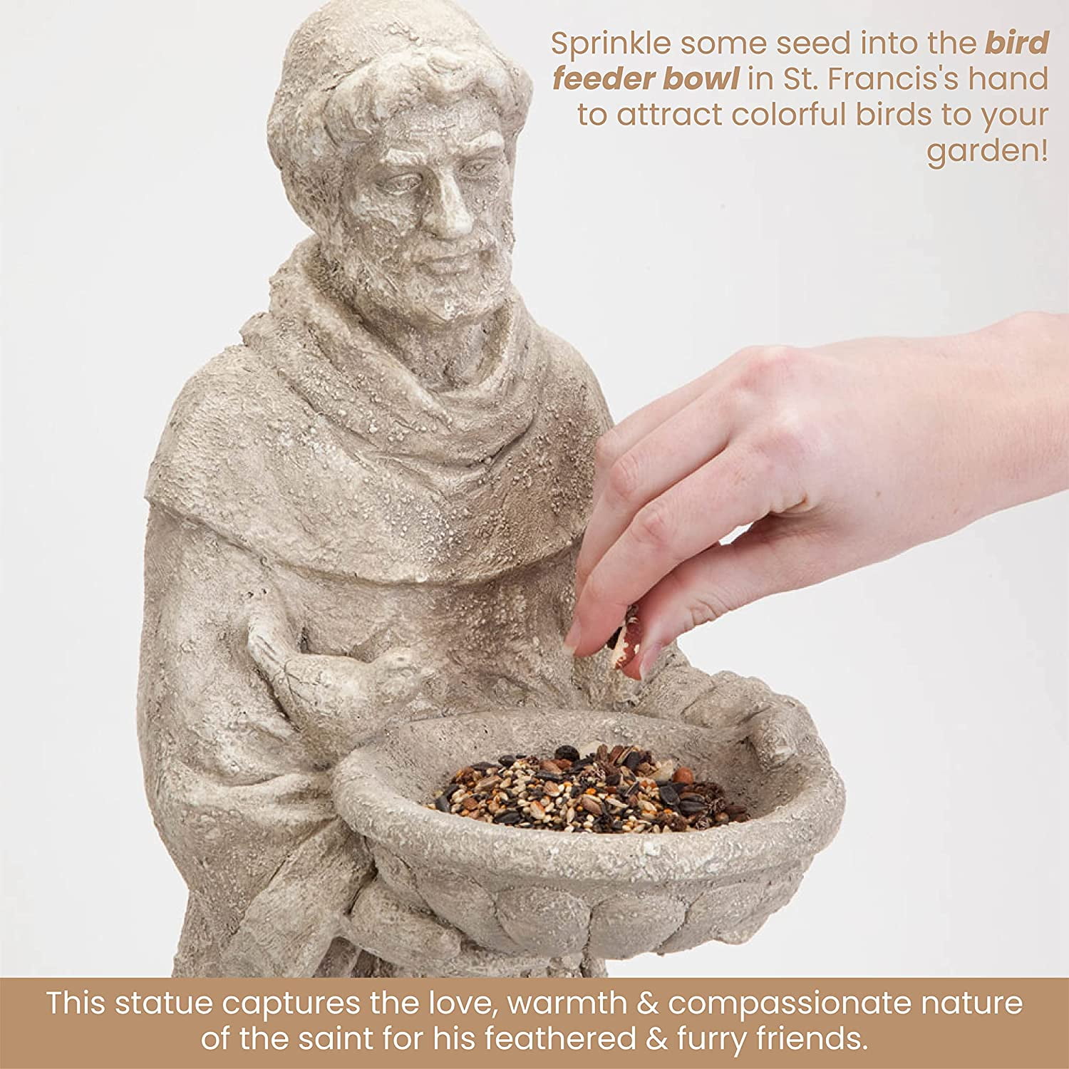 Bits and Pieces St. Francis 66cm Garden Statue, Bird Feeder