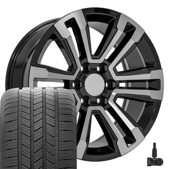 OE Wheels CV44 20 Inch Rims and Tires Fit Yukon Denali Style 6x139.7 20x9 Gloss Black Machined - Hollander 5822 - Eagle LS-2 275/55-20 (Set of 4)