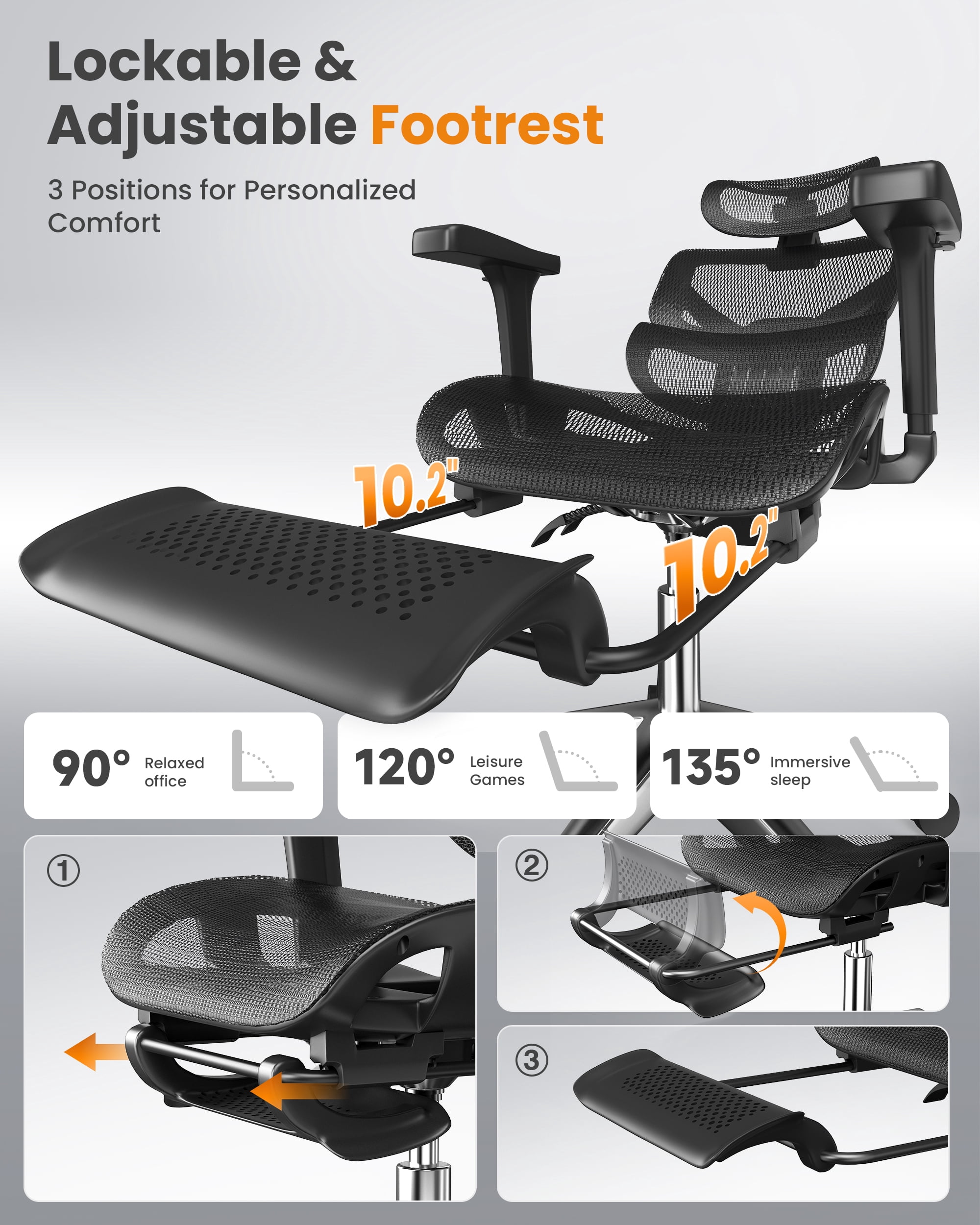 Doubleslee Ergonomic Office Chair, High Back Mesh Office Chairs with Adjustable Headrest, Lumbar Support, 3D Armrest and Footrest