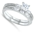 thumbnail image 4 of Princess Square White CZ Wedding Ring Set .925 Sterling Silver Band Jewelry Female Size 6, 4 of 4