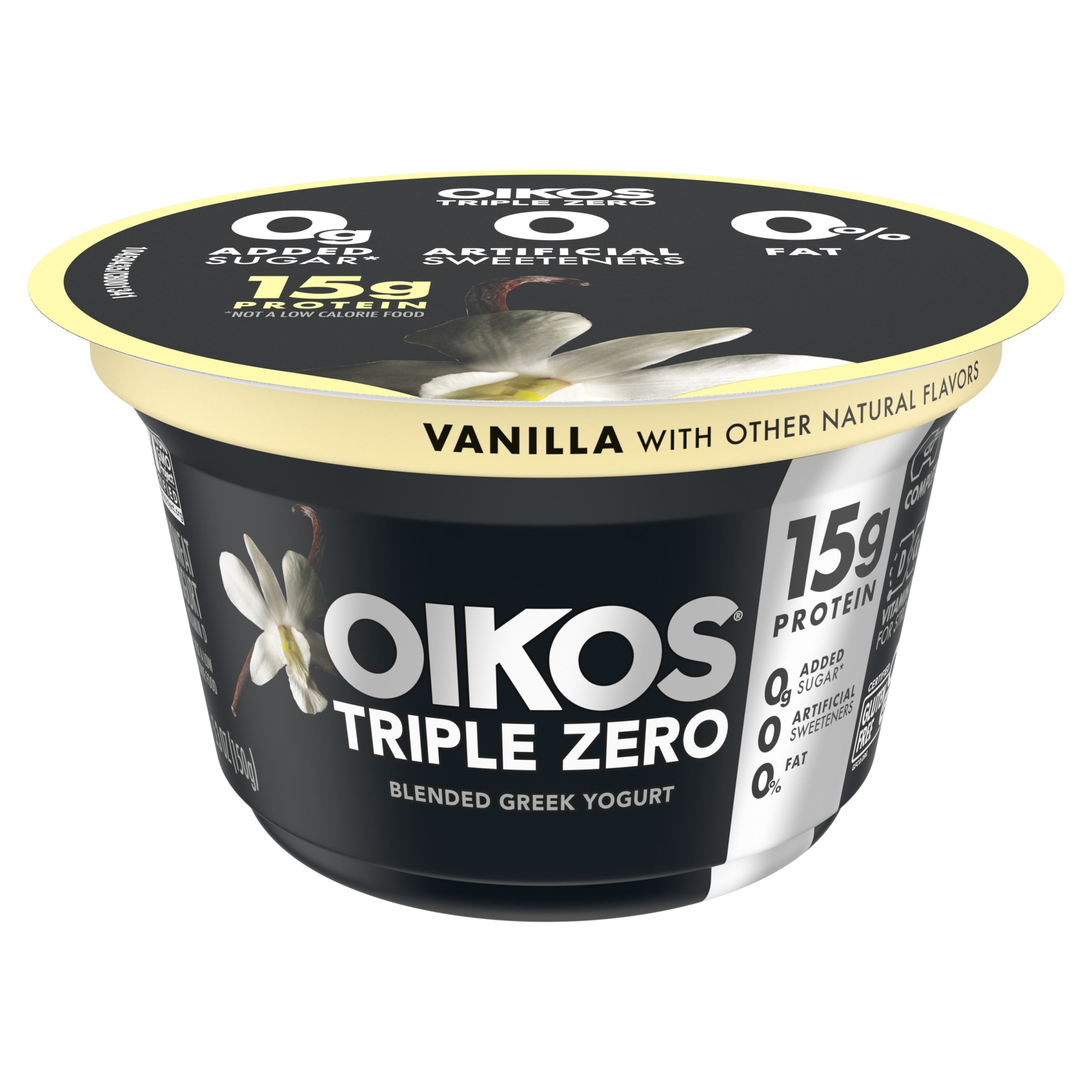 Oikos Triple Zero 15g Protein, Sugar Free Nonfat Vanilla Greek Yogurt Cup, 5.3 oz
