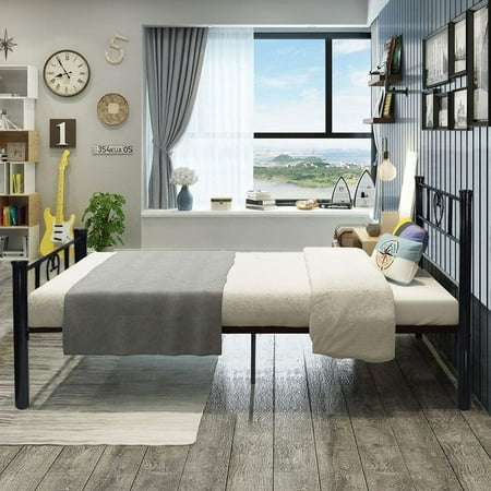 Twin Bed Frame With Stable Metal Slats Heart Shaped And Large Storage Space Suit For Children Adults Black Walmart Com Walmart Com