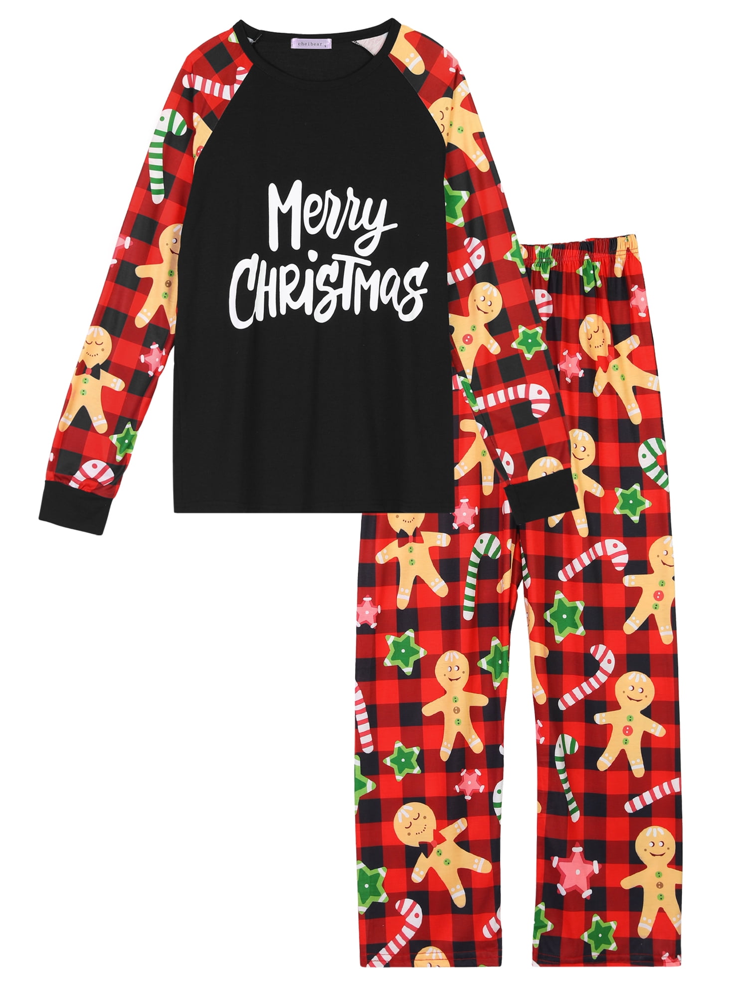 Unique Bargains Christmas Long Sleeve Tee with Pants Loungewear Family Pajama Sets S Men
