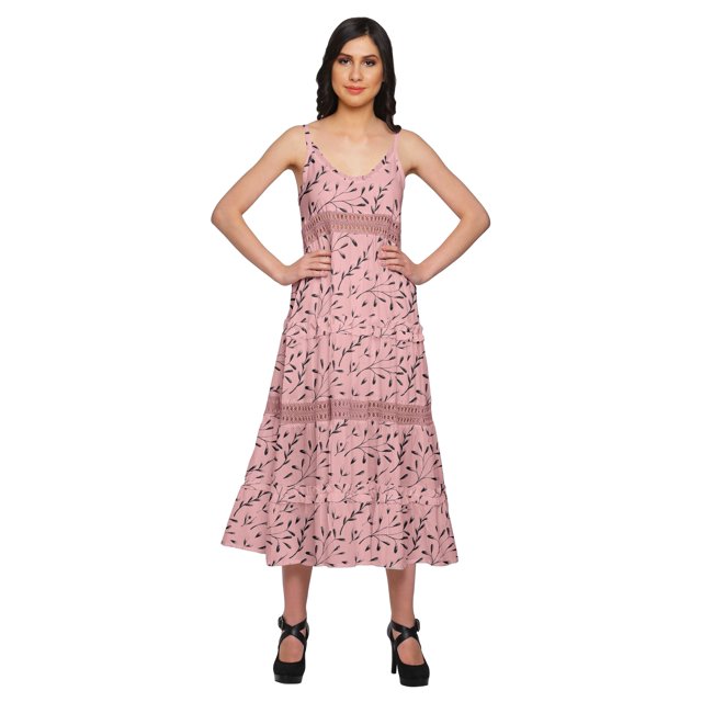 Moomaya Robe Longue Maxi Imprimée pour Femmes Sans Manches à Col en V Décontractée Évasée Kurta