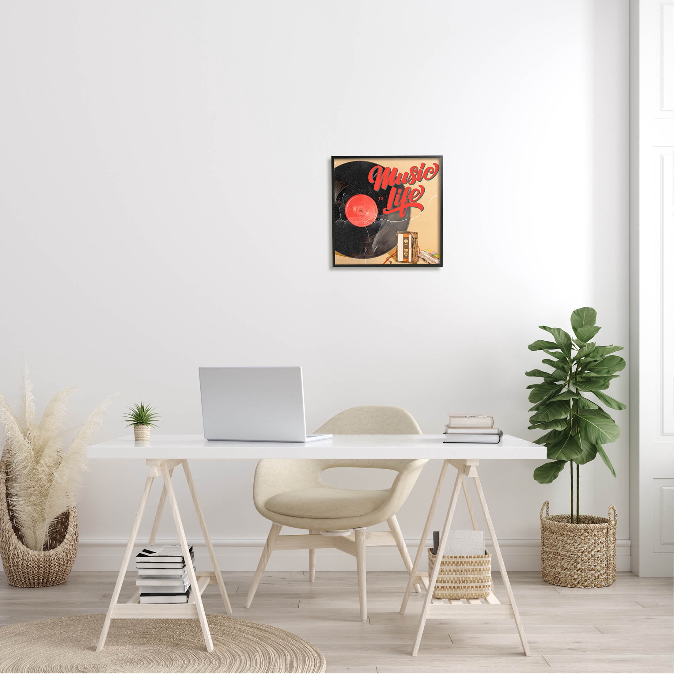 Music Is Life Vintage Cassette Inspirational Graphic Art Black Framed Art Print Wall Art