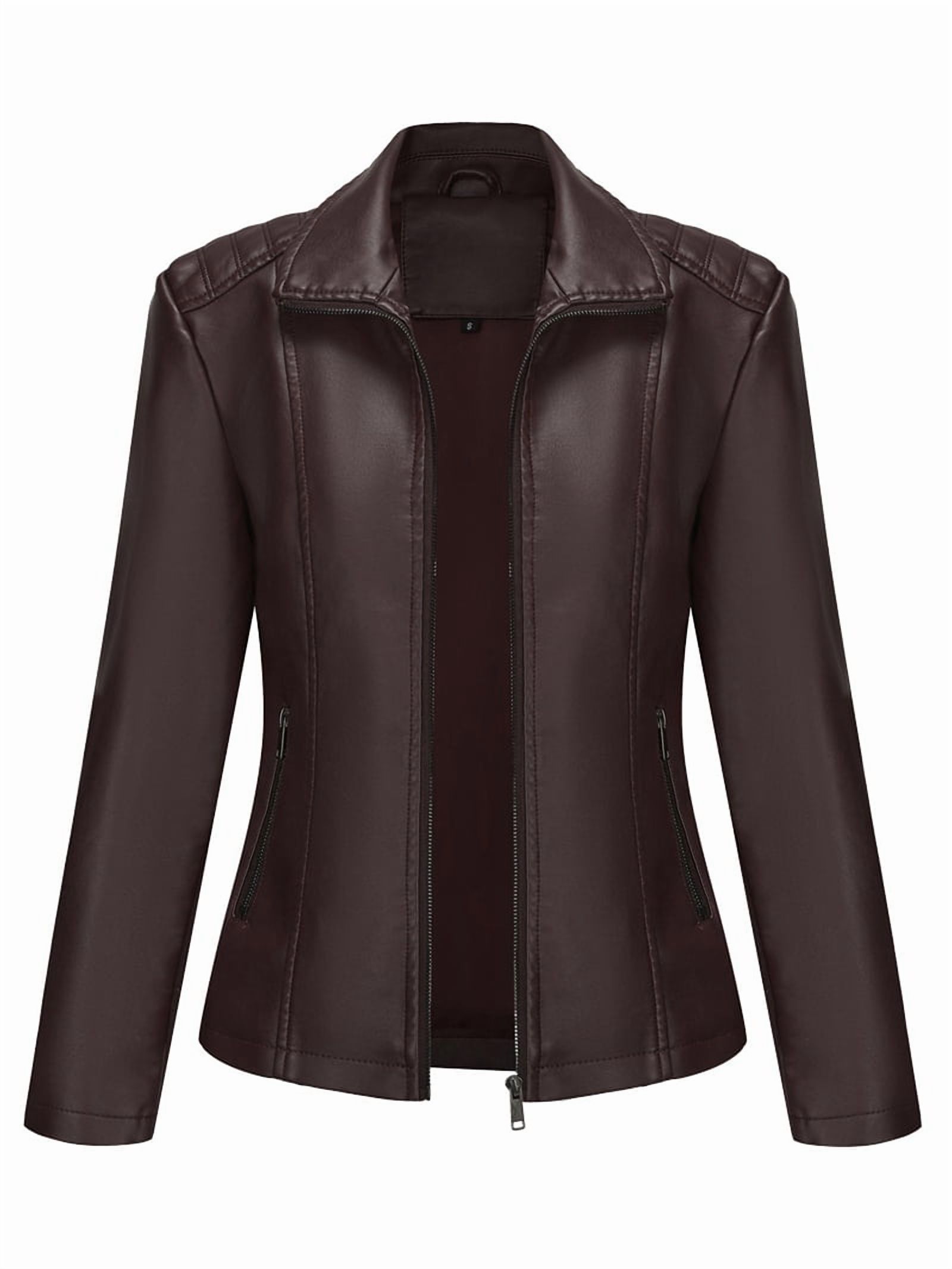 Faux Leather Jacket for Women Motorcycle Fashion Zip Up Coat Trendy Going Out Jackets Coffee XL