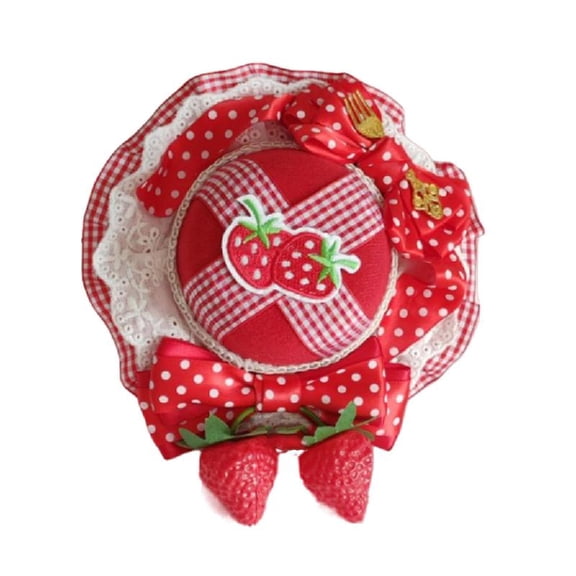 Yokua Sweet Girl Hair Clip Strawberry Top Hat/Flat Top for Spring Side Ponytail Hair