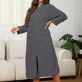 thumbnail image 6 of Long Hooded Zipper Bathrobe for Womens Flannel Robes Color: Dark Gray Size: M, 6 of 7