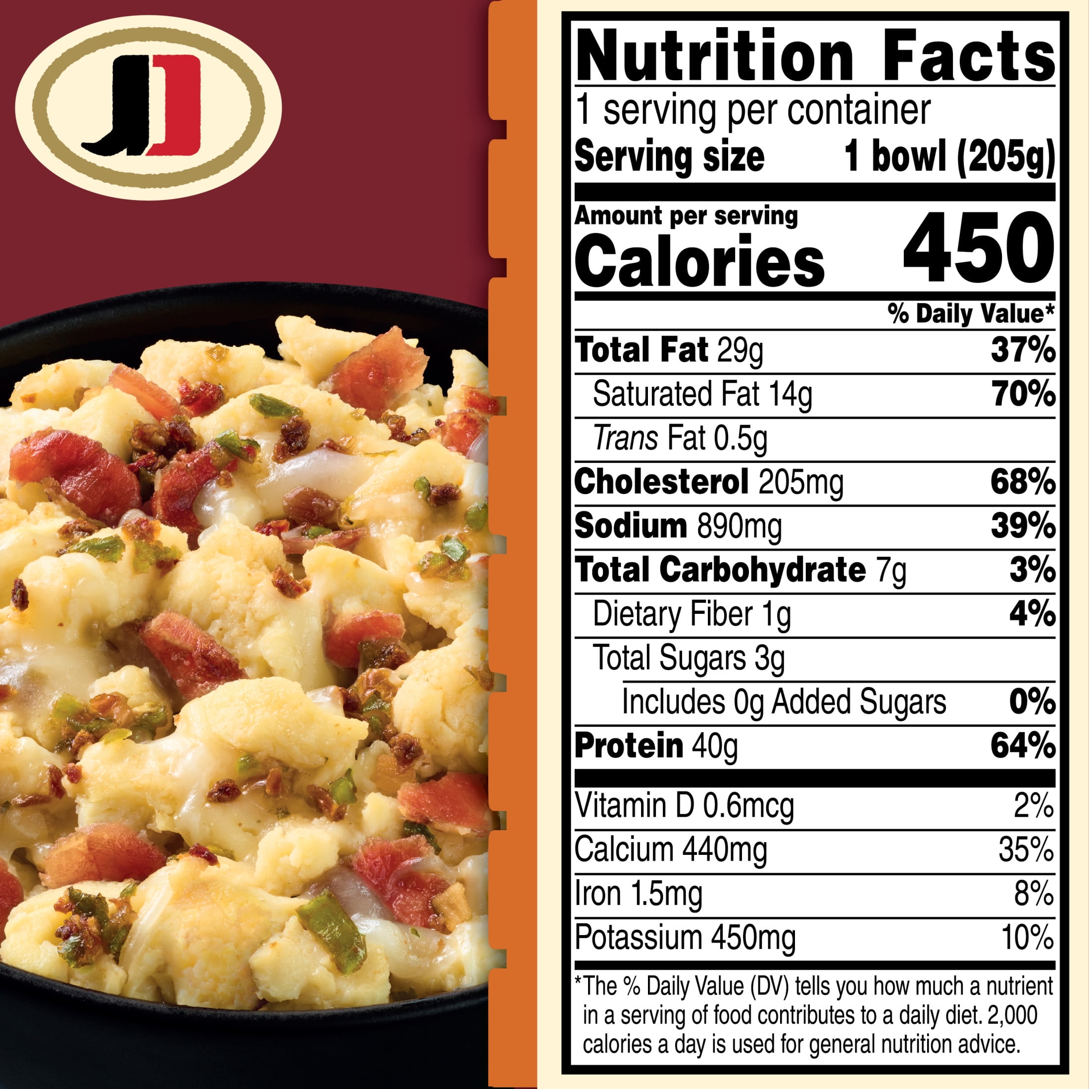 Jimmy Dean Protein Breakfast Bowl, Zesty Scrambled Egg, Monterey Jack & Bacon, Frozen, 7.25 oz