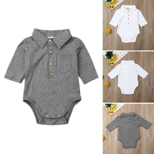 Nituyy Newborn Toddler Baby Boy Polo Short Seeve Romper Jumpsuit Bodysuit Playsuit Sunsuit Clothes One Piece Gray
