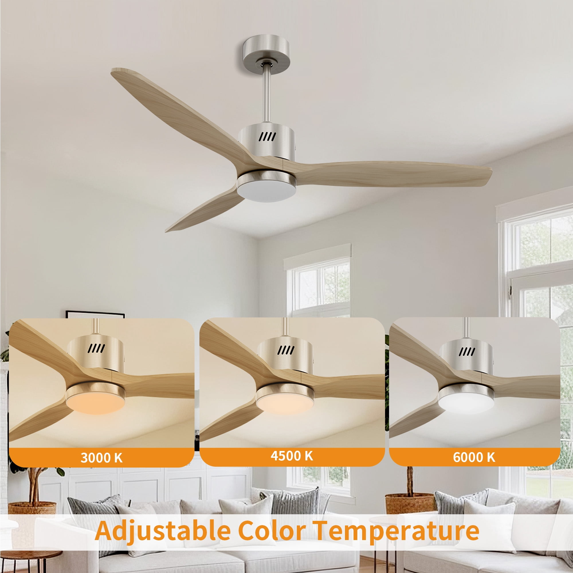 Taimei Glio 52 in. Nickel Light Oak Downrod Standard Ceiling Fan with LED with Remote Included DC Motor