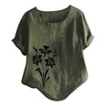 thumbnail image 4 of QHWAUAKFBN T Shirts For Women Trendy Graphic Retro Oversized Loose Cotton Linen Short Sleeved Pullover Cotton Linen Tshirts Top, 4 of 4
