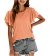 thumbnail image 4 of JUNWELL Hauts d'Été pour Femmes Col Rond Volants Manches Courtes Chemises à Illets Décontractées Coupe Ample Blouses Fluides Tunique Jaune, 4 of 7