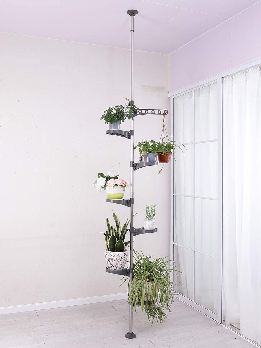 7-Tier Indoor Plant Pole Spring Tension Rod Expandable Flower Pots Display  Rack Stand Hanger Metal Corner Storage Shelf, Grey - Walmart Business  Supplies