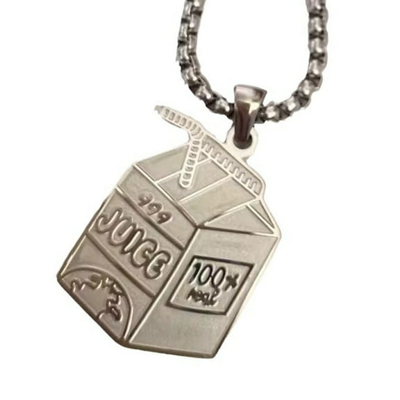 Contemporary Stainless Steel Pendant Necklace Juices Box Charm Neckchain Fashion Jewelry Accessories for Men and Women