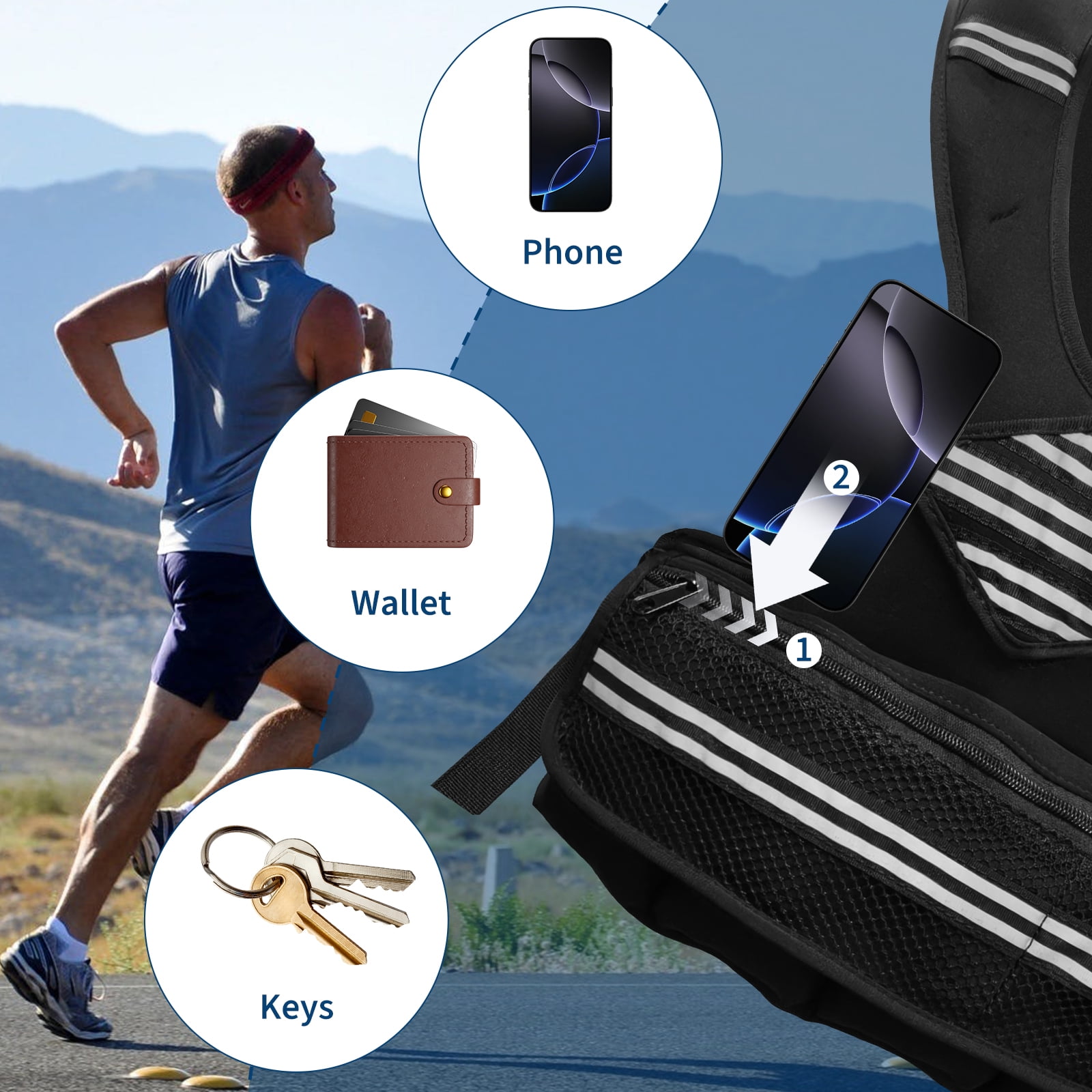 Roromall Adjustable Weight Vest, Men & Women Neoprene Workout Vest for Running, Walking, Gym Training – Reflective Strips & Pockets for Phone/Key