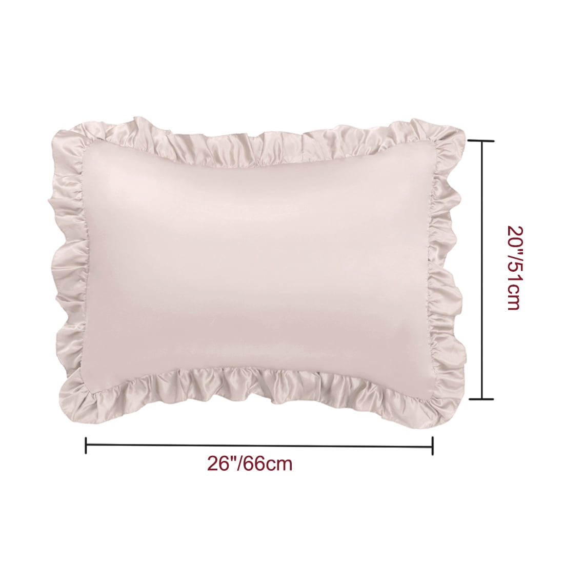 Unique Bargains 4-Piece Satin Ruffled Edge Pillow Shams, Standard, Taupe