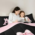 thumbnail image 5 of Manfei Monogrammed Girl Full Size Comforter Sets, Personalized Initial A Bedding Comforter Set, Princess Bow Knot Bedding Sets, Black Pink Bedroom Decor, Reversible 3pcs, 5 of 8