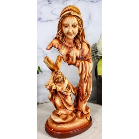 Ebros Dolorosa Mother Mary Praying For Jesus Carrying Cross Woodlike Figurine