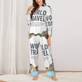thumbnail image 3 of Disketp Pajamas Set Long Sleeve Sleepwear Womens Button Down Nightwear Pj Sets-World Travel, 3 of 9
