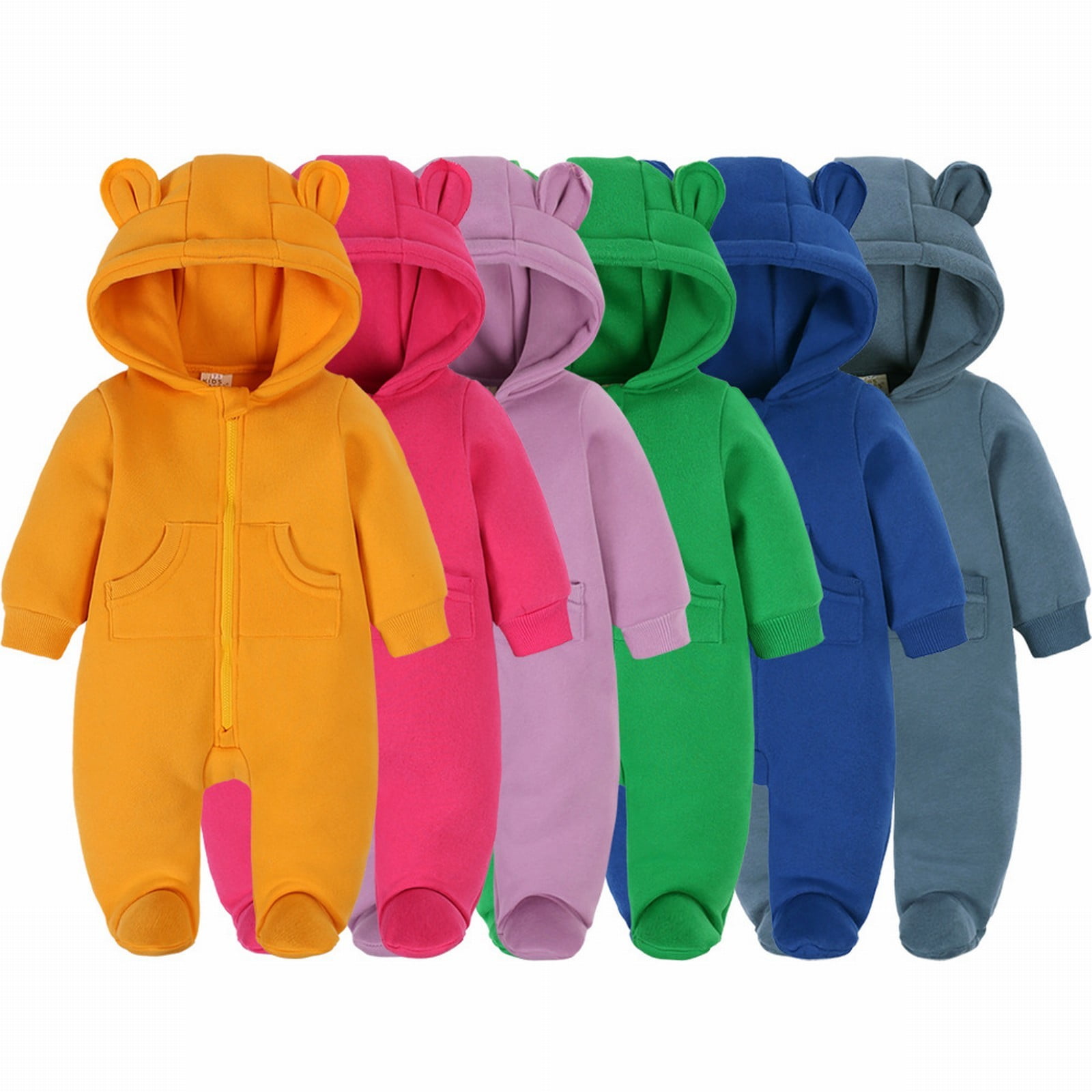 UACY Baby Fleece Jumpsuit Newborn Boys Girls Fuzzy Bear Ears Hooded Outfits Winter Warm Snowsuit Zip Up Onesie (Navy, 18-24 Months)