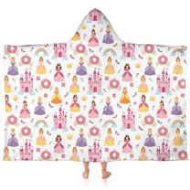 Colorful Princess Castle Pattern Hooded Bath Towel，60"x35" for Ages 3 To 12 Kids, Quick Dry Lightweight Soft Microfiber Hood Beach Towel Cover Up for Kids