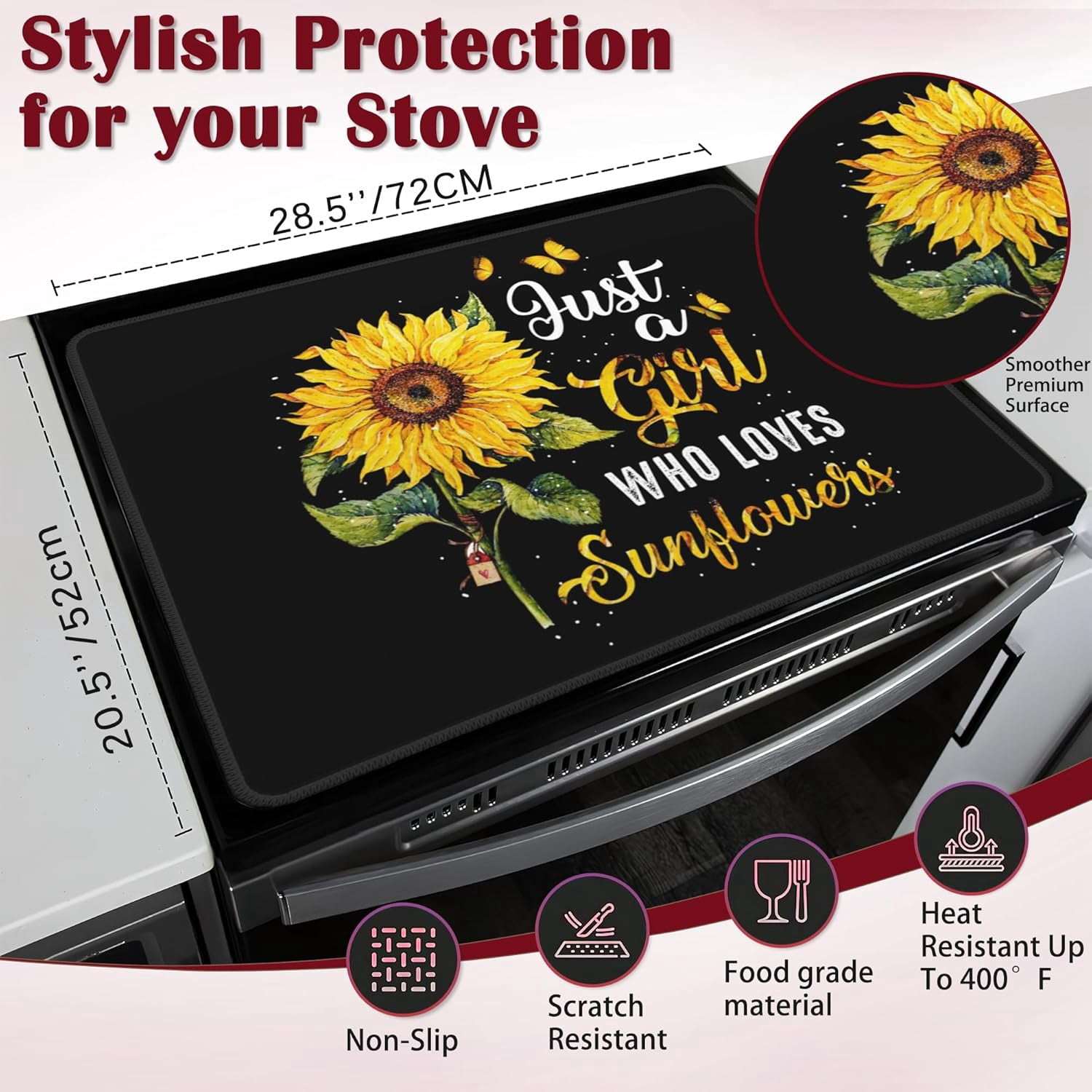Butterfly and Sunflower Stove Top Cover,Glass Cooktop Heat Resistant Ceramic Stove Top Covers Mat Prevents Scratching Stoves/Counter/Washer Top Protector,28x20 in