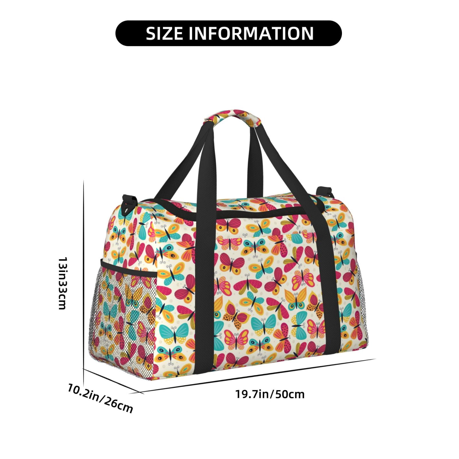 Fuzoiu Colorful Butterflies Print Travel Duffle Bag,Carry On Tote Bags,Duffel Bag,Sport Gym Bag, Hospital Bag for Labor and Delivery, Overnight Bag,Luggage Bag