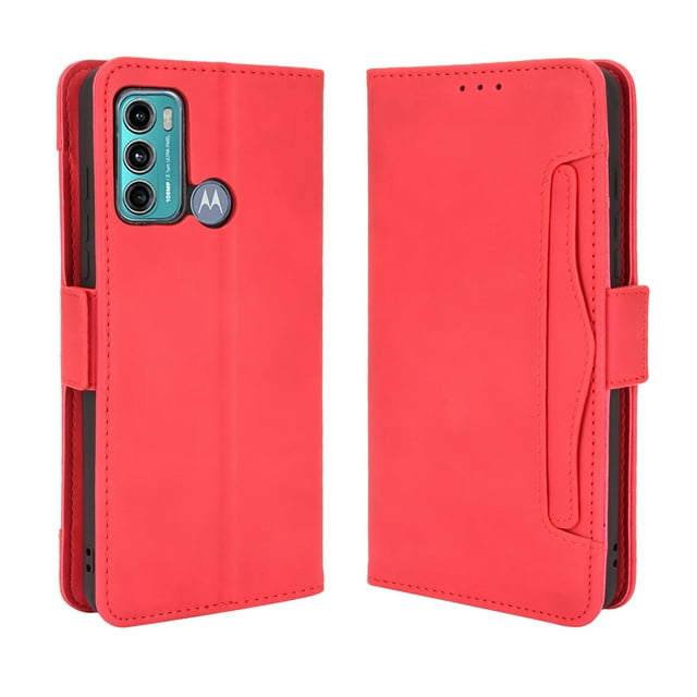 Case for Motorola MOTO G60 Cover Adjustable Detachable Card Holder Magnetic closure Leather Wallet Case - Red