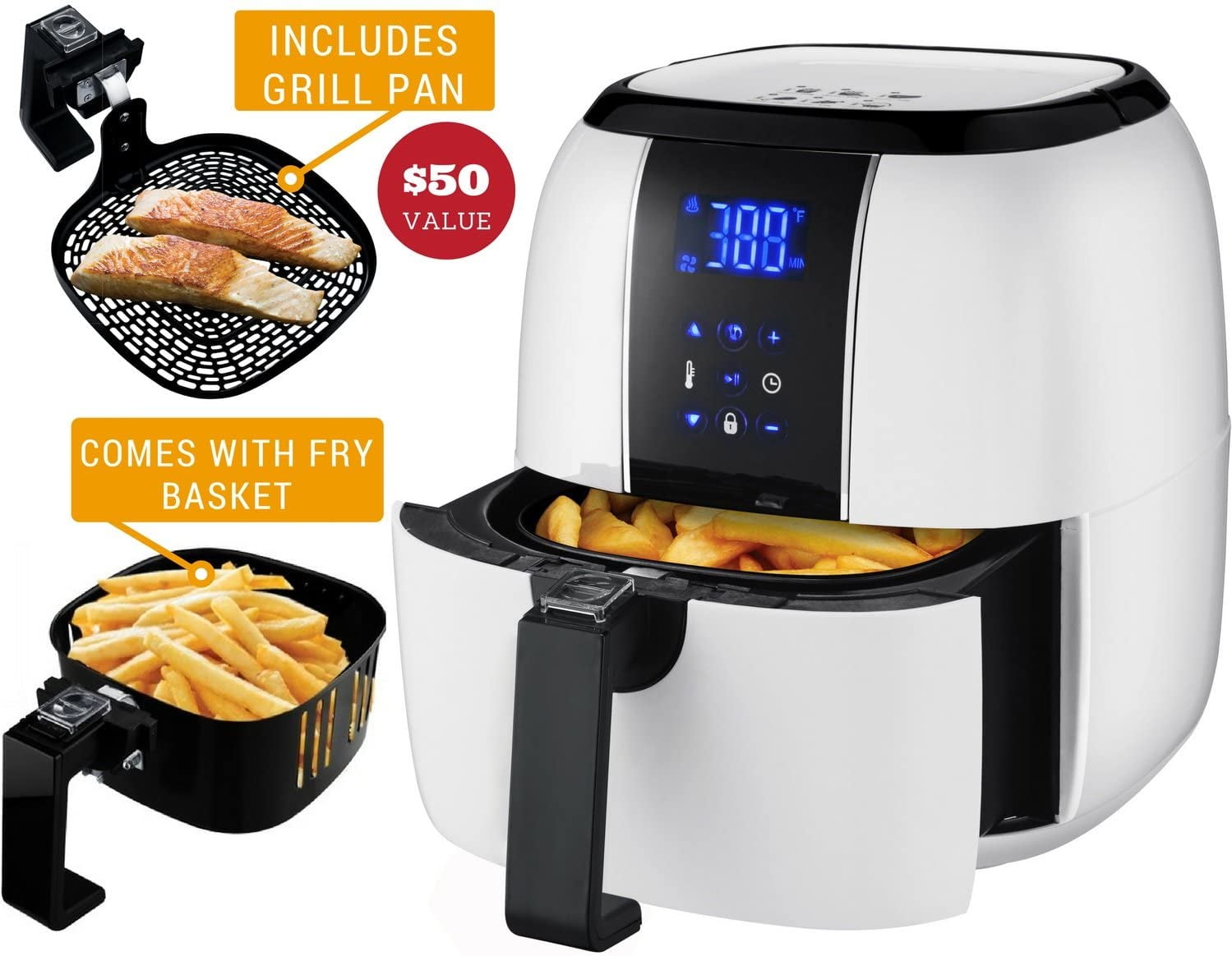 Ovente Electric Air Fryer 3.2Quart for Grilling Roasting with Digital