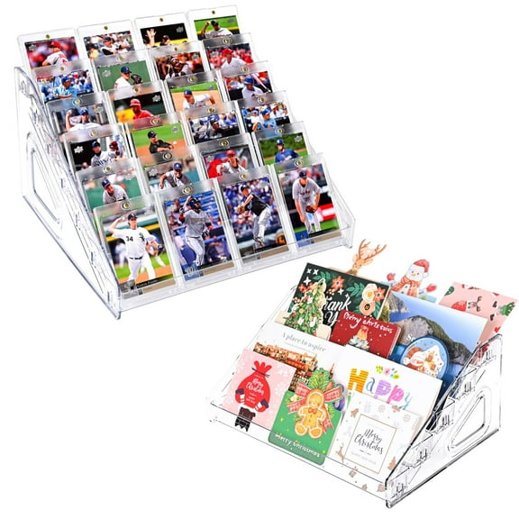 7 Tier 12" Acrylic Card Display Stand, Easy Clip-On Design, Versatile Display for Trading Cards, Greeting Card, Graded Cards, Baseball Cards, Sports Cards, Business Cards and Stickers