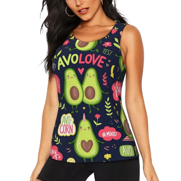 Fotbe Avocado Love Blusas Sin Mangas para Mujer – Estilo Casual, Corte Suelto, Slim-Fit, Cuello Redondo Deportivo, Tops de Verano para Gimnasio y Yoga-XX-Large