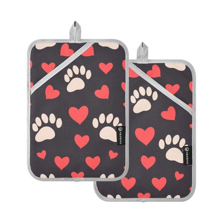 

Pot Holders Set of 2 Heat Resistant 338℉ Kitchen Oven Gloves Potholder Cooking Baking Microwave Mitts Dog Paw with Red Hearts