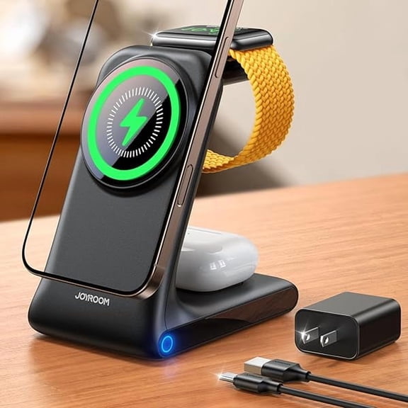 Saluqifa 3-in-1 Wireless Charging Station, Wireless Phone Charger Stand Compatible with Magsafe Charger, 15W Charging Station for Multiple Devices for iPhone 16, 15, 14, 13, Apple Watch, AirPods